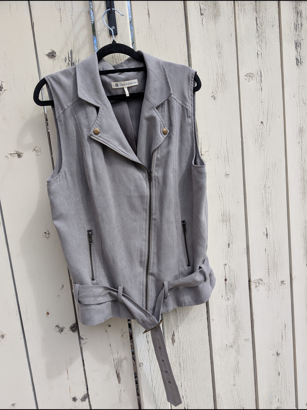 House of Harlow 1960 Grey Sleeveless Moto Vest with Belt
